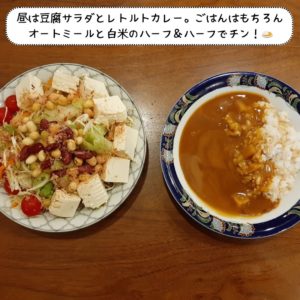 オートミールカレーと豆腐サラダ