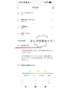 体組成データ。体年齢は27歳